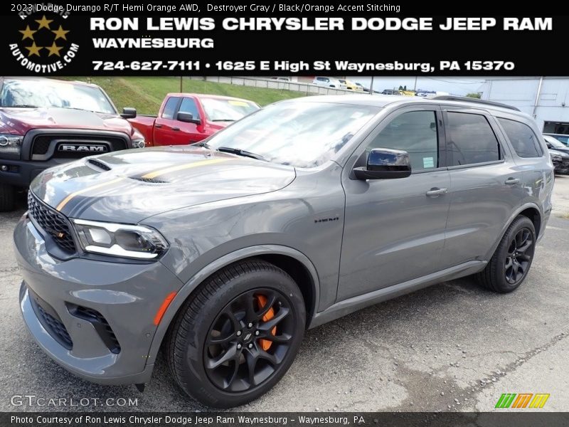 Destroyer Gray / Black/Orange Accent Stitching 2023 Dodge Durango R/T Hemi Orange AWD