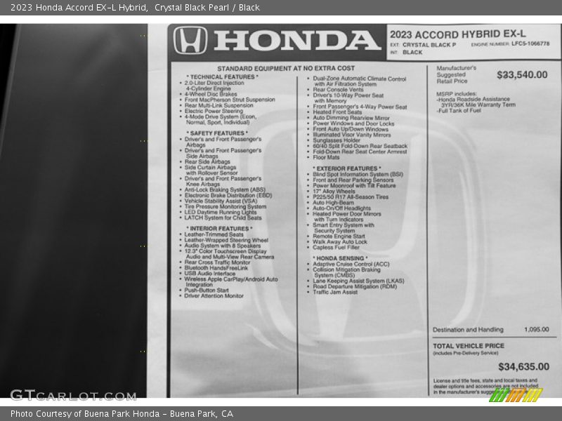  2023 Accord EX-L Hybrid Window Sticker