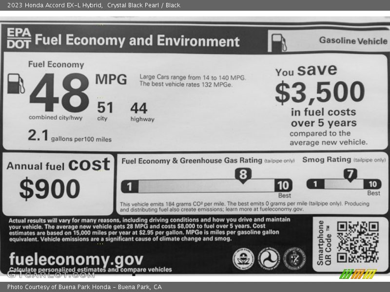 Info Tag of 2023 Accord EX-L Hybrid