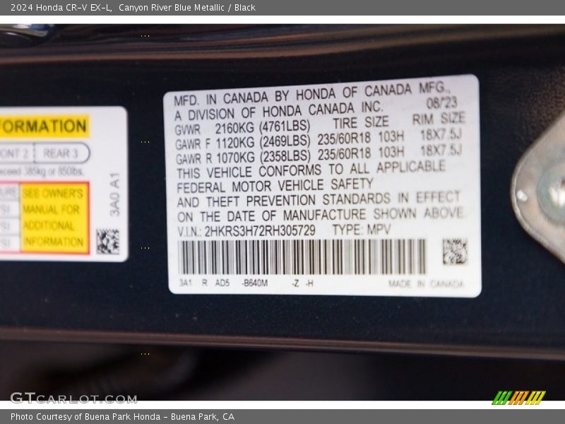Canyon River Blue Metallic / Black 2024 Honda CR-V EX-L