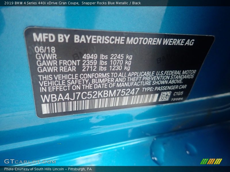 2019 4 Series 440i xDrive Gran Coupe Snapper Rocks Blue Metallic Color Code C1G