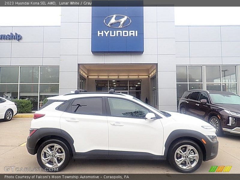 Lunar White / Gray 2023 Hyundai Kona SEL AWD