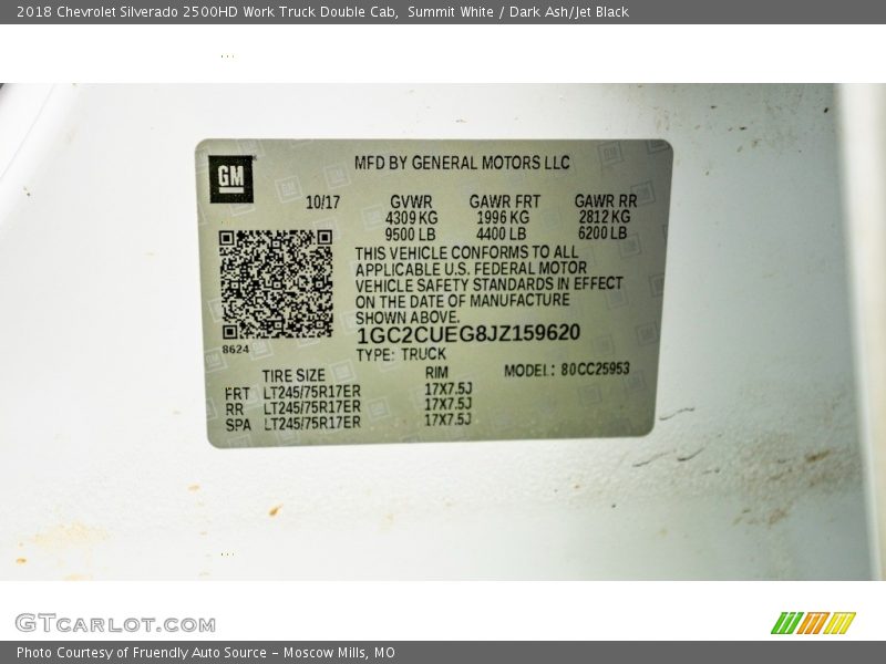 Summit White / Dark Ash/Jet Black 2018 Chevrolet Silverado 2500HD Work Truck Double Cab