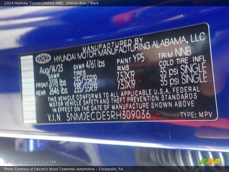 2024 Tucson Limited AWD Intense Blue Color Code YP5