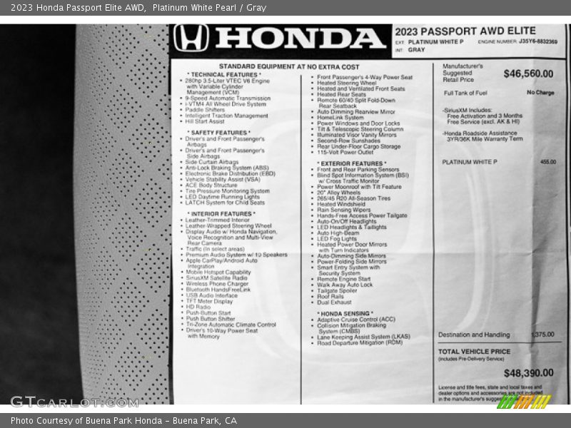  2023 Passport Elite AWD Window Sticker