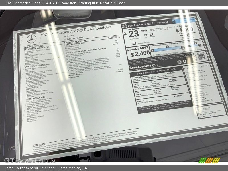  2023 SL AMG 43 Roadster Window Sticker