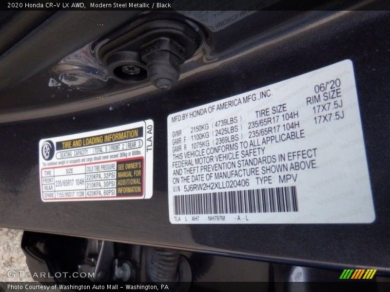 Modern Steel Metallic / Black 2020 Honda CR-V LX AWD