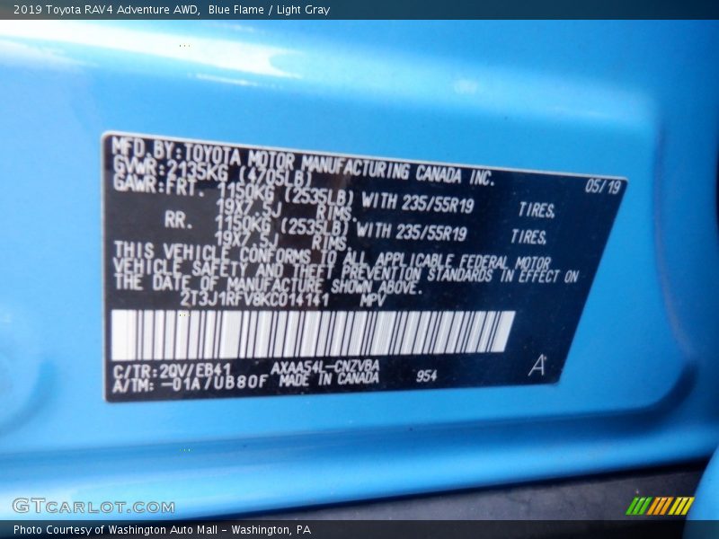Blue Flame / Light Gray 2019 Toyota RAV4 Adventure AWD