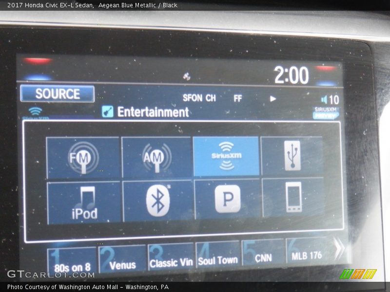 Aegean Blue Metallic / Black 2017 Honda Civic EX-L Sedan