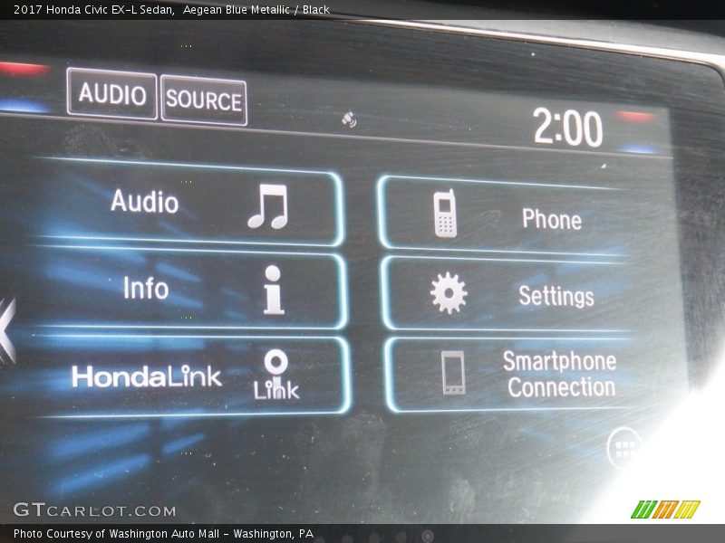 Aegean Blue Metallic / Black 2017 Honda Civic EX-L Sedan