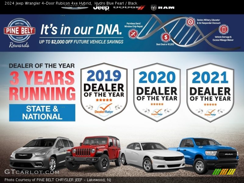 Hydro Blue Pearl / Black 2024 Jeep Wrangler 4-Door Rubicon 4xe Hybrid