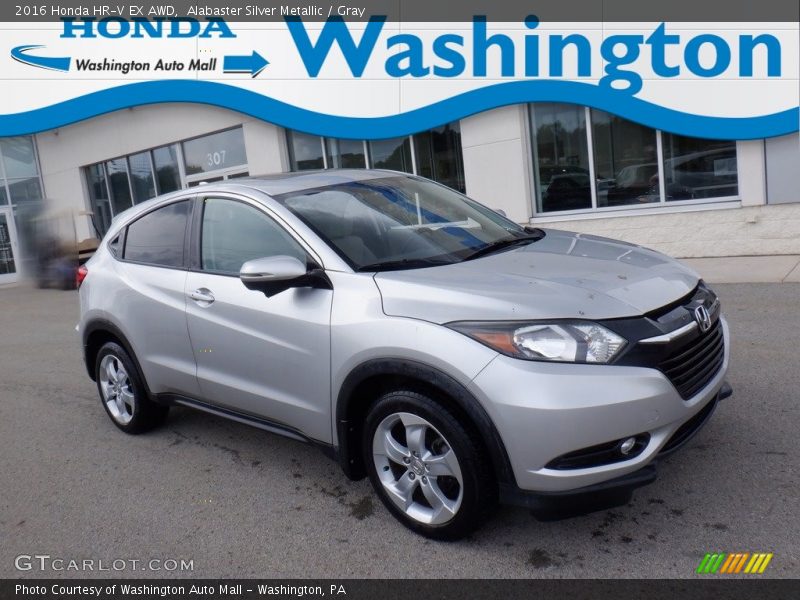 Alabaster Silver Metallic / Gray 2016 Honda HR-V EX AWD