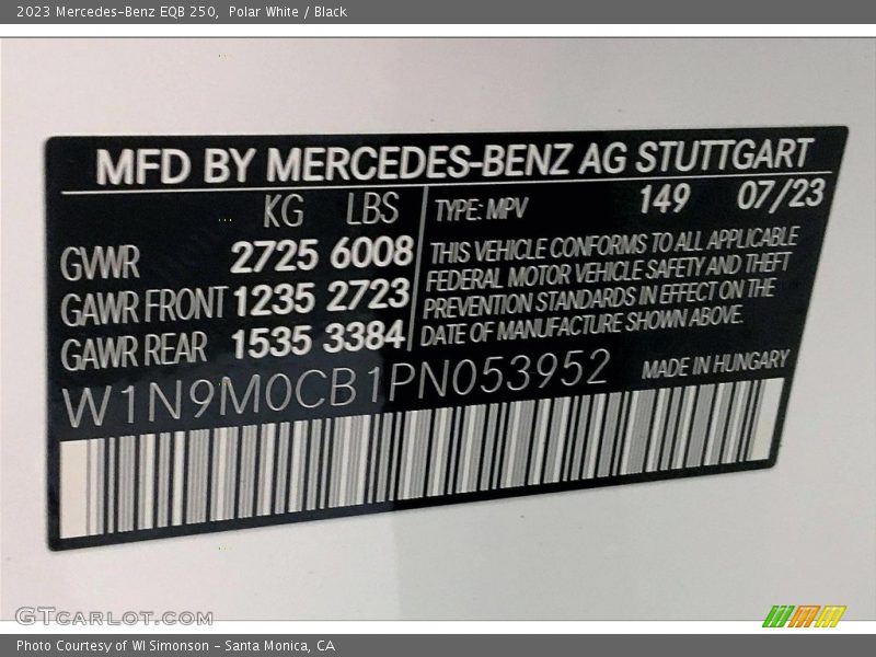Polar White / Black 2023 Mercedes-Benz EQB 250