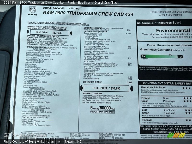  2024 2500 Tradesman Crew Cab 4x4 Window Sticker