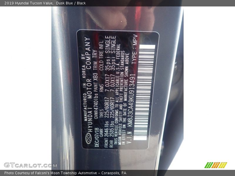 Dusk Blue / Black 2019 Hyundai Tucson Value