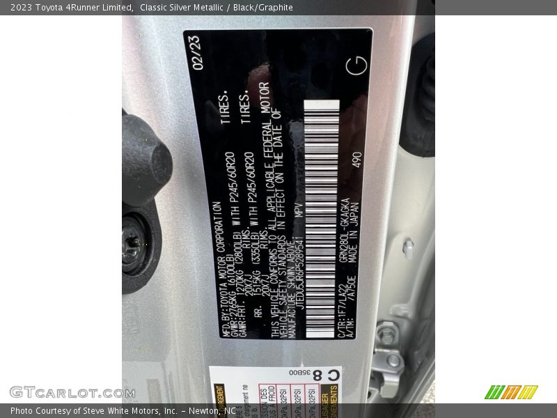 2023 4Runner Limited Classic Silver Metallic Color Code 1F7