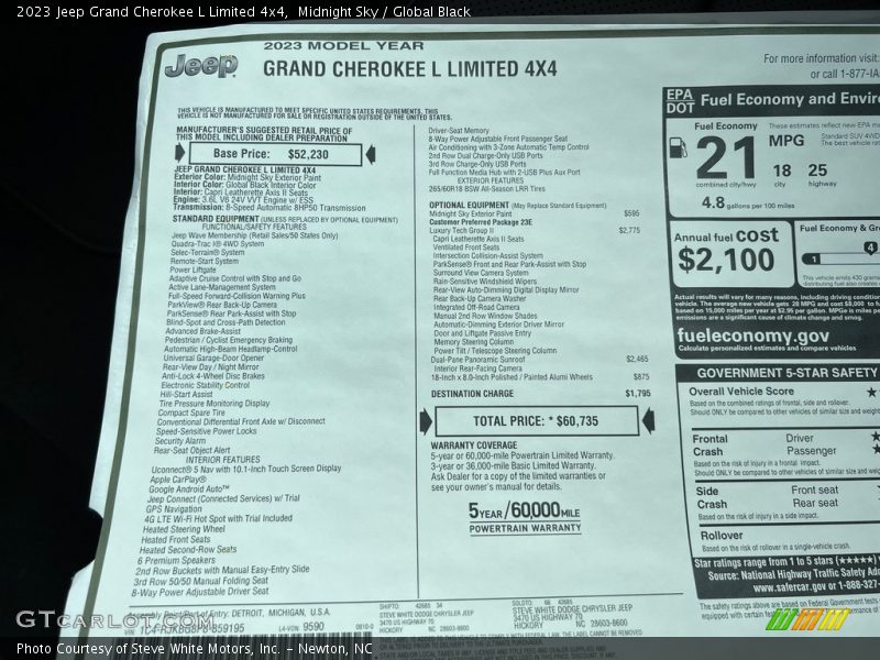  2023 Grand Cherokee L Limited 4x4 Window Sticker