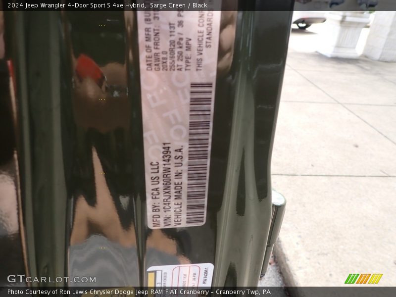 Sarge Green / Black 2024 Jeep Wrangler 4-Door Sport S 4xe Hybrid