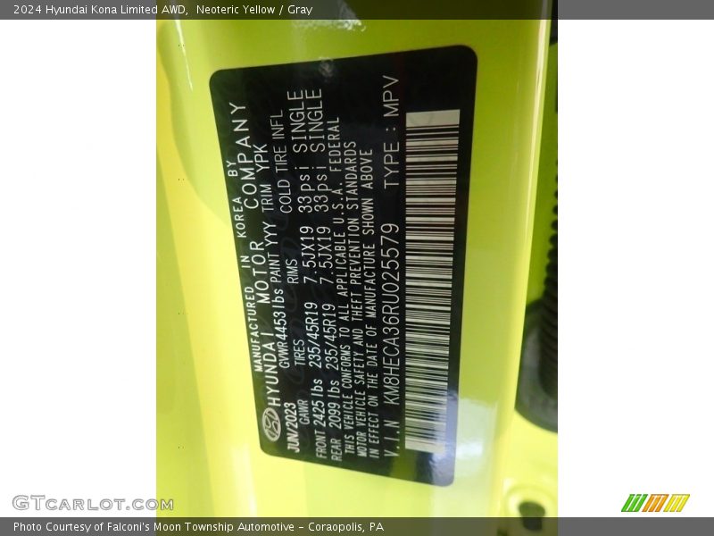 2024 Kona Limited AWD Neoteric Yellow Color Code YYY