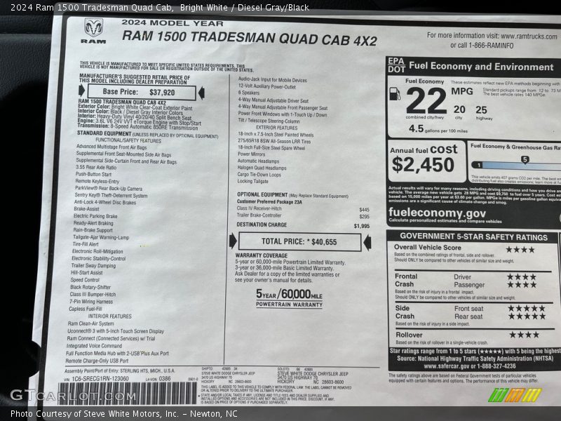  2024 1500 Tradesman Quad Cab Window Sticker