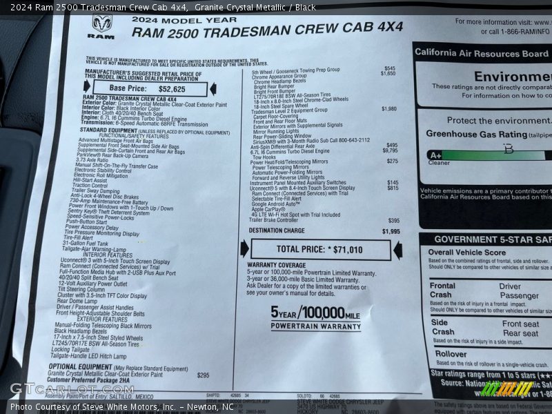  2024 2500 Tradesman Crew Cab 4x4 Window Sticker