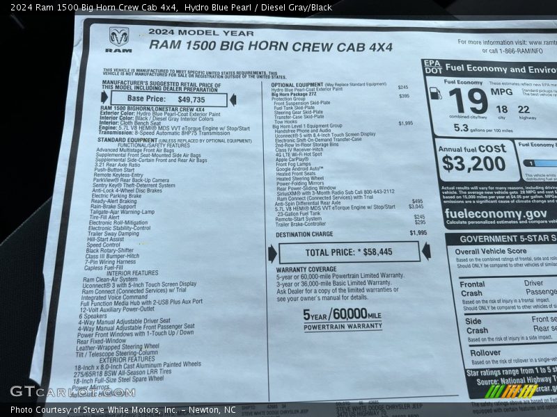  2024 1500 Big Horn Crew Cab 4x4 Window Sticker