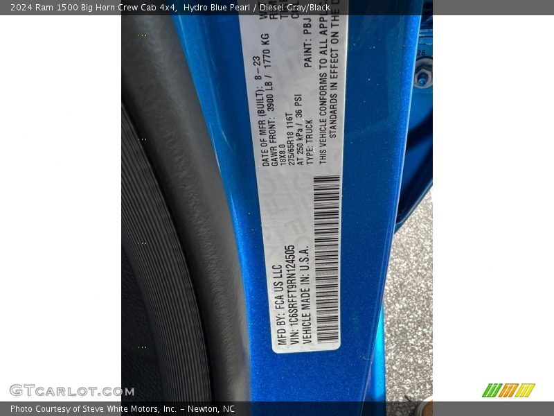 2024 1500 Big Horn Crew Cab 4x4 Hydro Blue Pearl Color Code PBJ