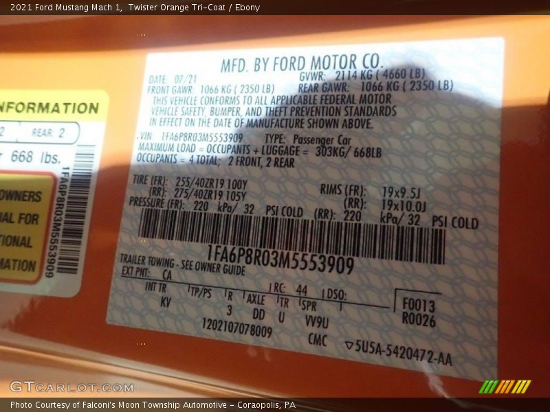 2021 Mustang Mach 1 Twister Orange Tri-Coat Color Code CA