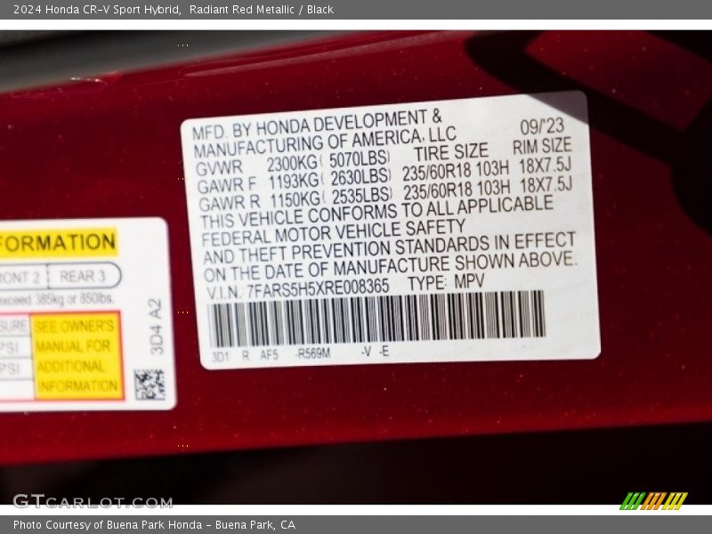 2024 CR-V Sport Hybrid Radiant Red Metallic Color Code R569M