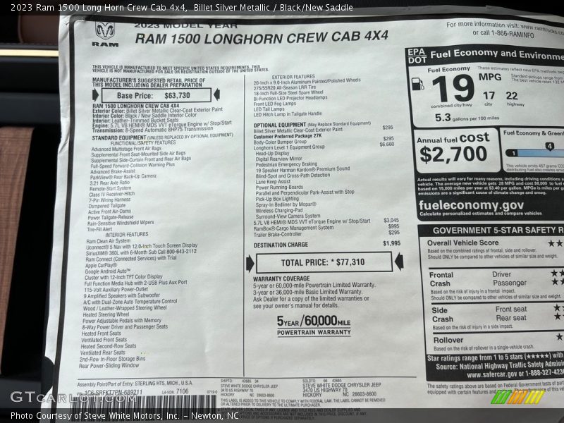  2023 1500 Long Horn Crew Cab 4x4 Window Sticker