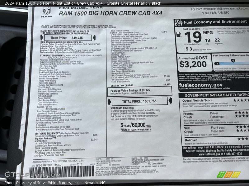 2024 1500 Big Horn Night Edition Crew Cab 4x4 Window Sticker