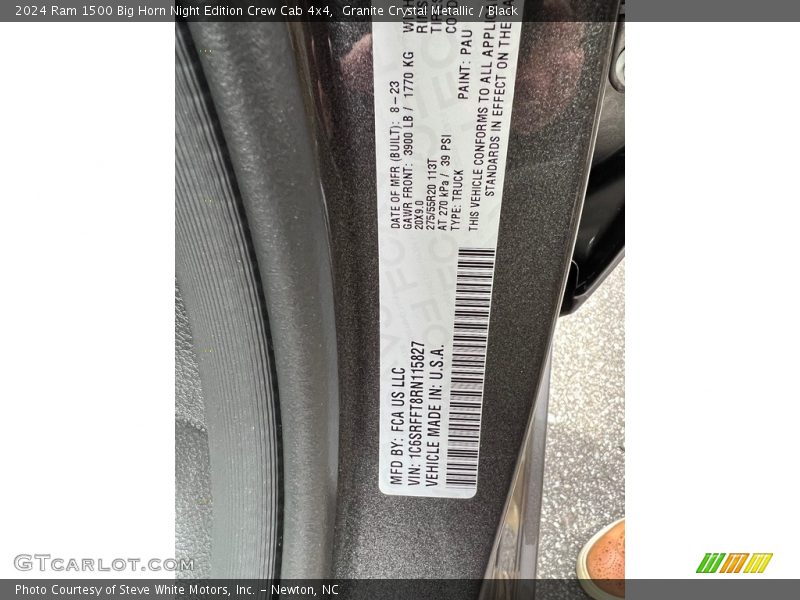 2024 1500 Big Horn Night Edition Crew Cab 4x4 Granite Crystal Metallic Color Code PAU