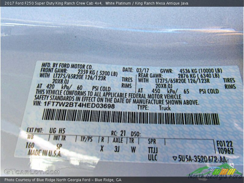 White Platinum / King Ranch Mesa Antique Java 2017 Ford F250 Super Duty King Ranch Crew Cab 4x4