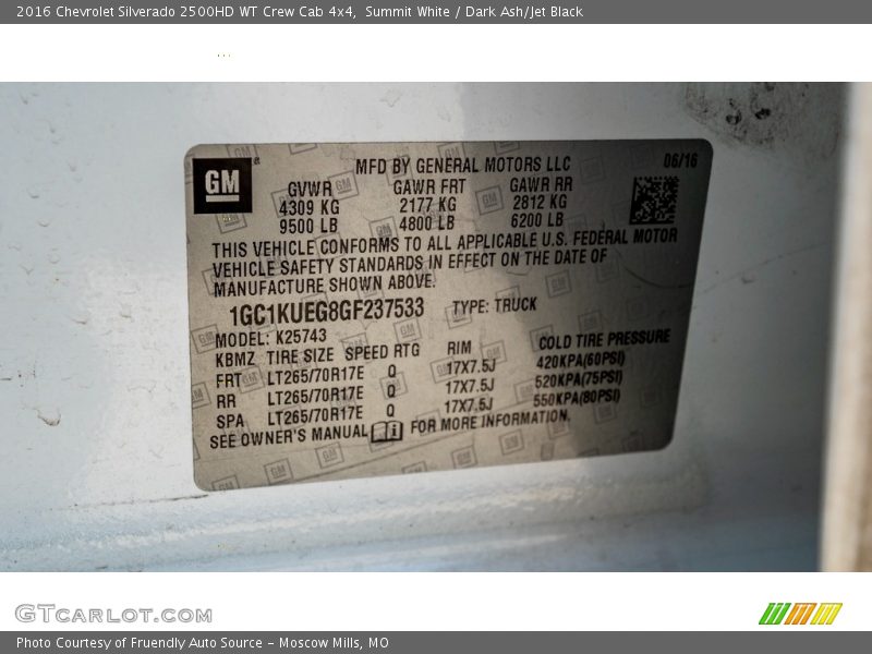 Summit White / Dark Ash/Jet Black 2016 Chevrolet Silverado 2500HD WT Crew Cab 4x4