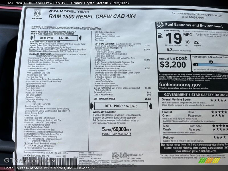  2024 1500 Rebel Crew Cab 4x4 Window Sticker