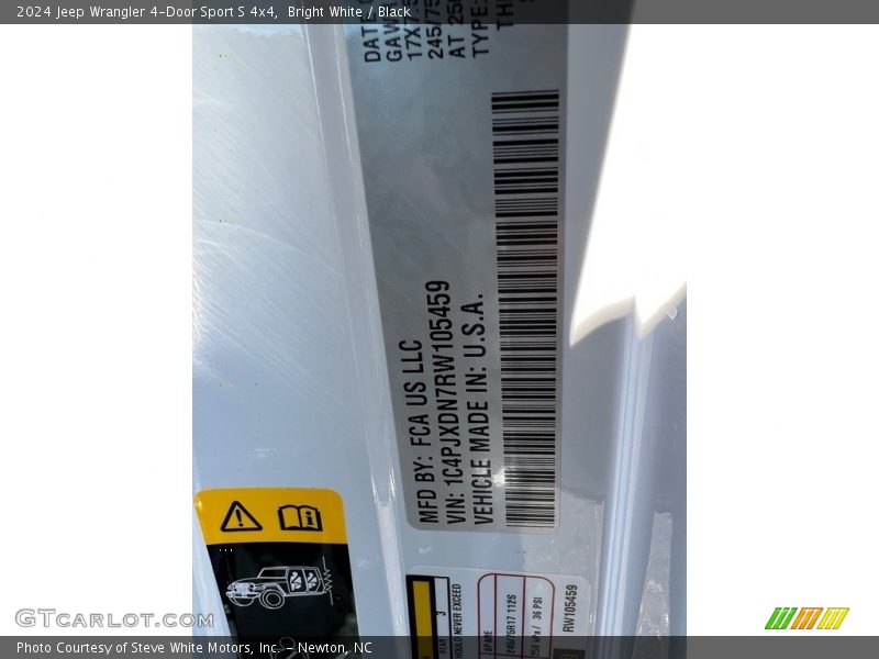 Bright White / Black 2024 Jeep Wrangler 4-Door Sport S 4x4