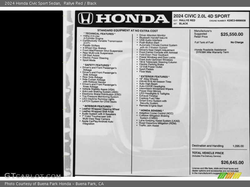  2024 Civic Sport Sedan Window Sticker