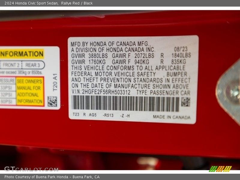 2024 Civic Sport Sedan Rallye Red Color Code R513