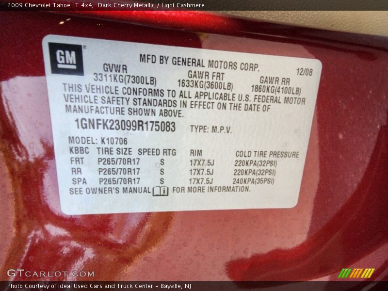 Dark Cherry Metallic / Light Cashmere 2009 Chevrolet Tahoe LT 4x4