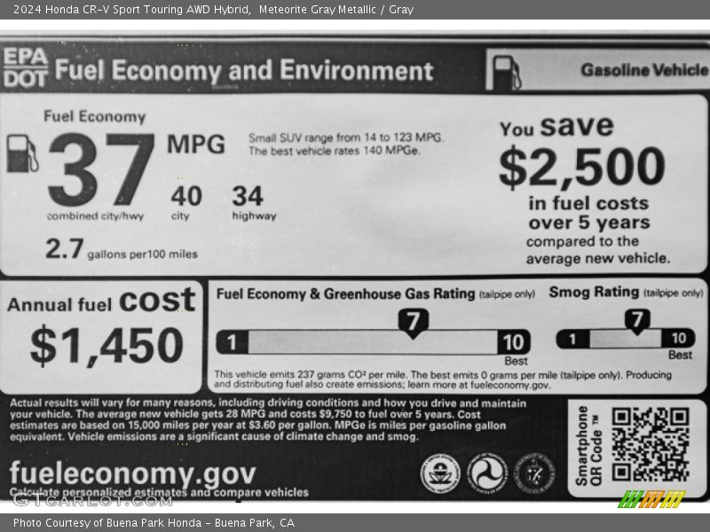 Info Tag of 2024 CR-V Sport Touring AWD Hybrid