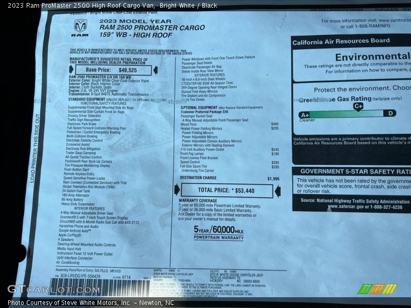 Bright White / Black 2023 Ram ProMaster 2500 High Roof Cargo Van