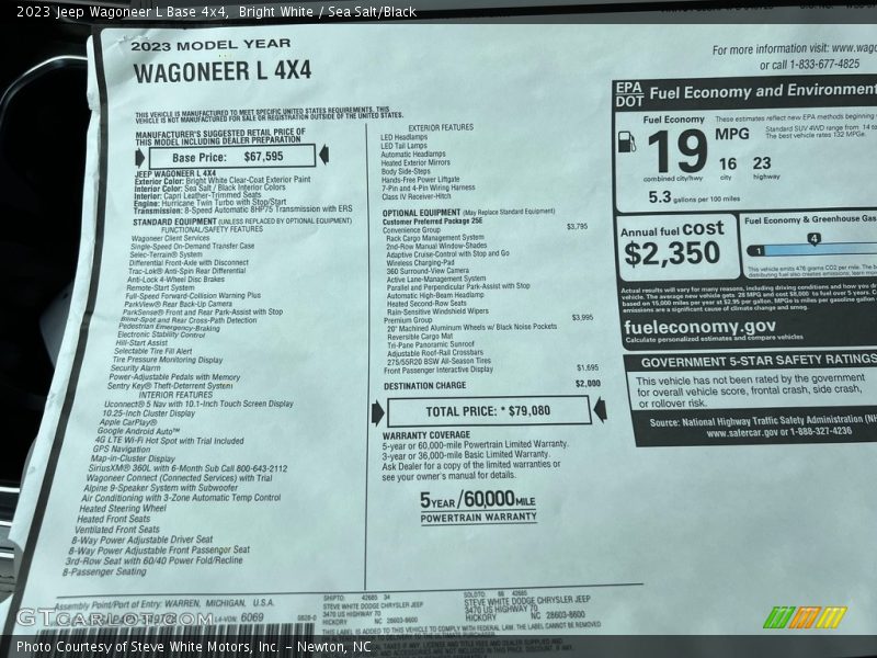  2023 Wagoneer L Base 4x4 Window Sticker