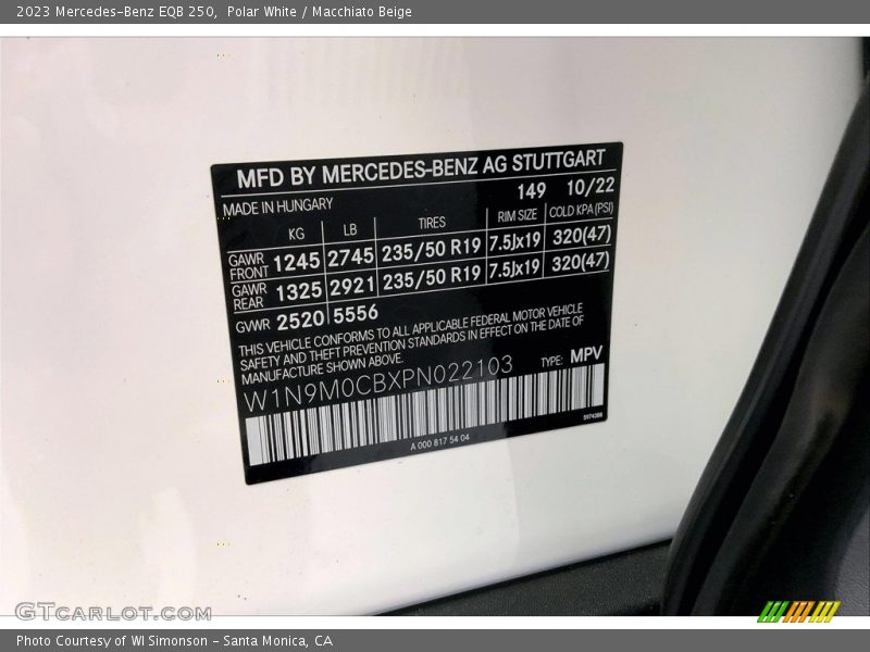 Polar White / Macchiato Beige 2023 Mercedes-Benz EQB 250