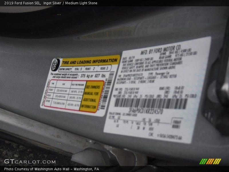 Ingot Silver / Medium Light Stone 2019 Ford Fusion SEL