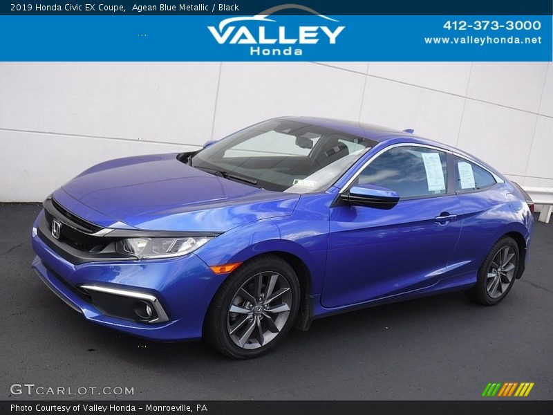 Agean Blue Metallic / Black 2019 Honda Civic EX Coupe