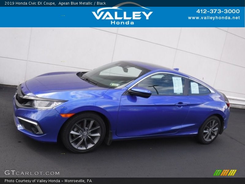 Agean Blue Metallic / Black 2019 Honda Civic EX Coupe