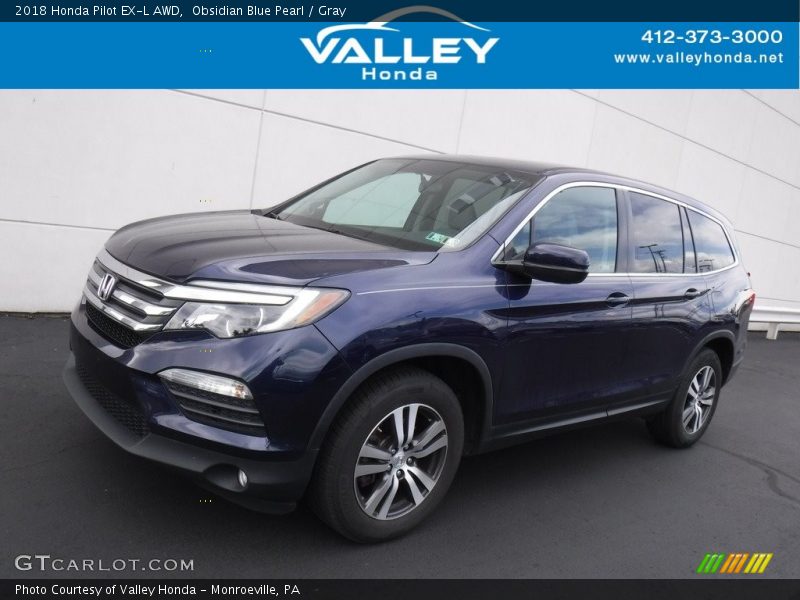 Obsidian Blue Pearl / Gray 2018 Honda Pilot EX-L AWD