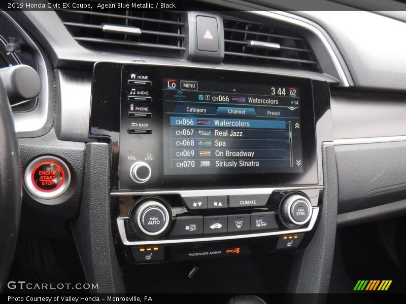 Agean Blue Metallic / Black 2019 Honda Civic EX Coupe