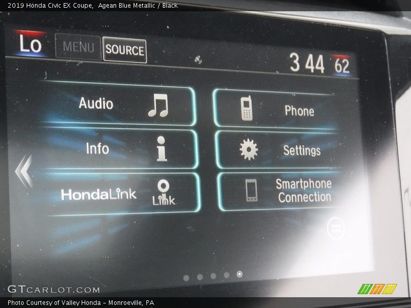 Agean Blue Metallic / Black 2019 Honda Civic EX Coupe