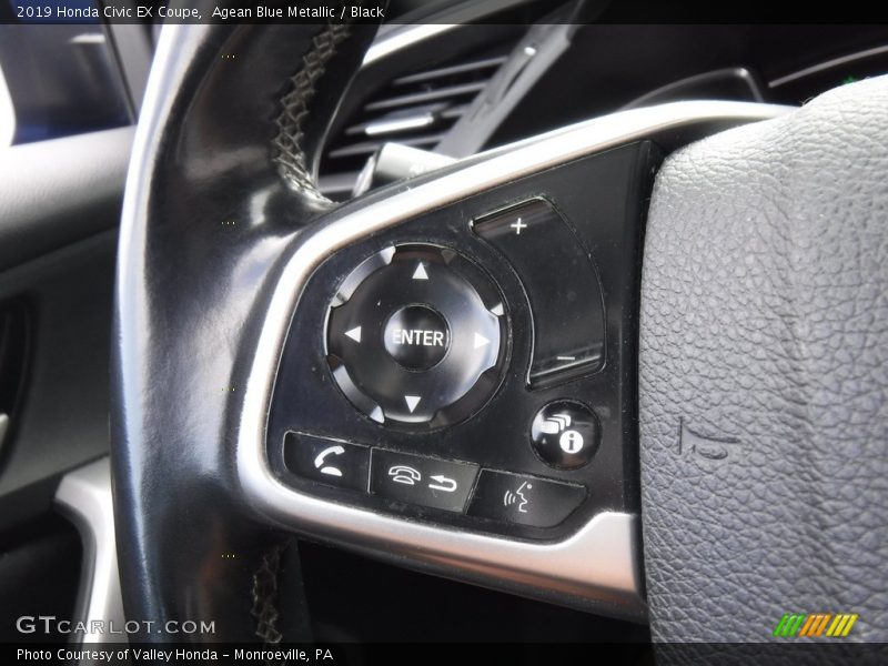 Agean Blue Metallic / Black 2019 Honda Civic EX Coupe